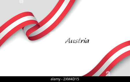 Curved ribbon with fllag of Austria on white background with copyspace Stock Vector