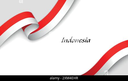 Curved ribbon with fllag of Indonesia on white background with copyspace Stock Vector