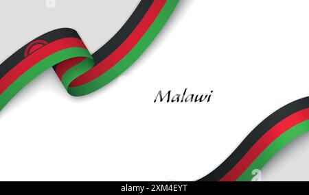 Curved ribbon with fllag of Malawi on white background with copyspace Stock Vector