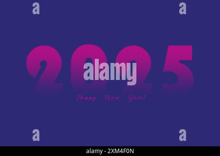 2025 Happy New Year. Numbers with circular halftone dot pattern texture. Vector half tone illustration. Holiday greetings on blue background horizonta Stock Vector