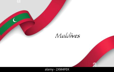 Curved ribbon with fllag of Maldives on white background with copyspace Stock Vector