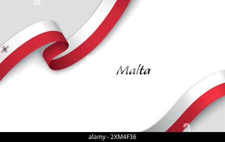 Curved ribbon with fllag of Malta on white background with copyspace Stock Vector