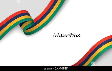 Curved ribbon with fllag of Mauritius on white background with copyspace Stock Vector