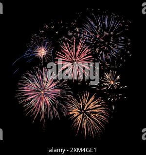Composite of Fireworks Against Black Stock Photo