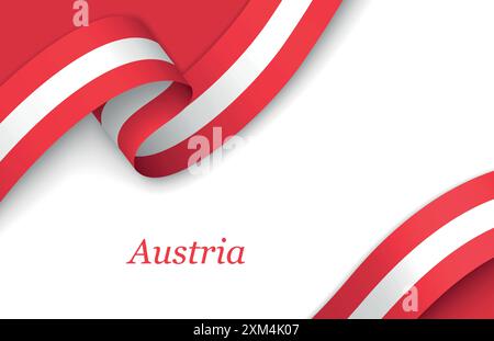 Curved ribbon with fllag of Austria on white background with copyspace Stock Vector