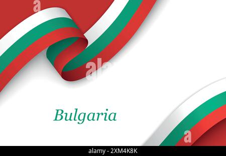 Curved ribbon with fllag of Bulgaria on white background with copyspace Stock Vector
