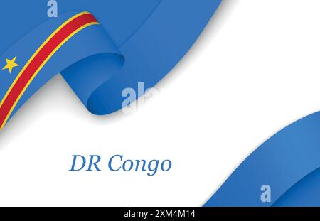 Curved ribbon with fllag of DR Congo on white background with copyspace ...
