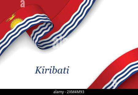 Curved ribbon with fllag of Kiribati on white background with copyspace Stock Vector
