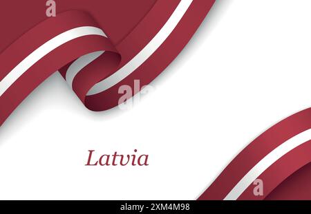 Curved ribbon with fllag of Latvia on white background with copyspace Stock Vector