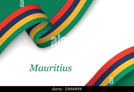 Curved ribbon with fllag of Mauritius on white background with copyspace Stock Vector