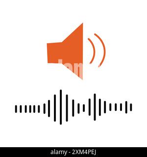 Voice icon flat illustration with sound in black and red Stock Vector