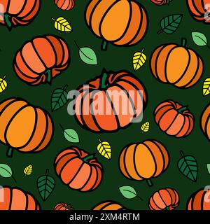 Thanksgiving holiday event seamless pattern. Autumn-themed repeat print. Pumpkin vegetable reversible print. Stock Vector