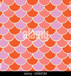 Colorful geometric fish scales seamless pattern in red , coral and pink. For summer print, textile, wallpaper and fabric. Stock Vector