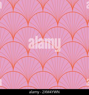 Retro Geometric Shells seamless pattern in pink and orange. For wrapping paper, home décor, wallpaper and textile Stock Vector