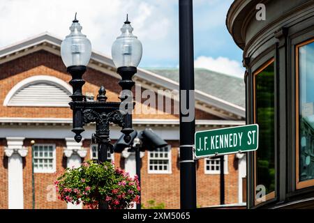 Close-up of  John F. Kennedy (JFK) Street sign in Harvard Square. Stock Photo