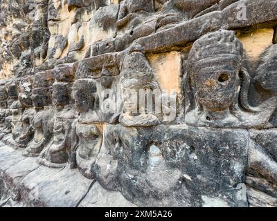 The Terrace of the Leper King, part of the walled city of Angkor Thom, a ruined temple complex in Cambodia. Stock Photo