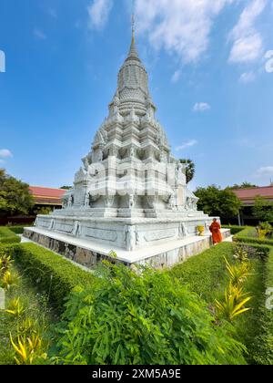 Exterior view of a stupa inside the Royal Palace grounds in Phnom Penh, Cambodia. Stock Photo