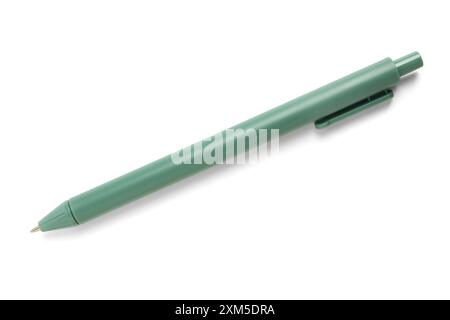 Stylish green ballpoint pen on white background Stock Photo