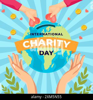 international charity day illustration with hands and earth Stock Vector