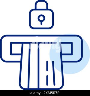 Credit card in ATM slot and lock. Financial transactions safety , verified and protected banking. Pixel perfect, editable stroke icon Stock Vector