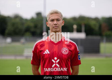 Duesseldorf, Germany. 25th July, 2024. Soccer: Bundesliga 2, Fortuna Düsseldorf photo shoot. Shinta Appelkamp. Credit: Marius Becker/dpa - IMPORTANT NOTE: In accordance with the regulations of the DFL German Football League and the DFB German Football Association, it is prohibited to utilize or have utilized photographs taken in the stadium and/or of the match in the form of sequential images and/or video-like photo series./dpa/Alamy Live News Stock Photo