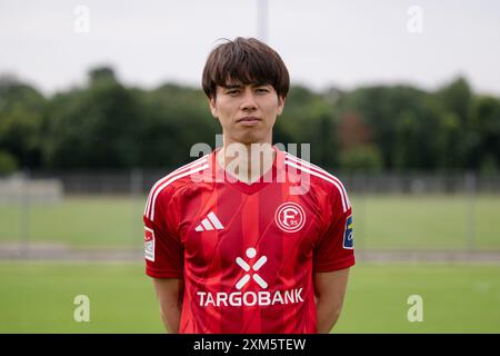 Duesseldorf, Germany. 25th July, 2024. Soccer: Bundesliga 2, Fortuna Düsseldorf photo shoot. Takashi Uchino. Credit: Marius Becker/dpa - IMPORTANT NOTE: In accordance with the regulations of the DFL German Football League and the DFB German Football Association, it is prohibited to utilize or have utilized photographs taken in the stadium and/or of the match in the form of sequential images and/or video-like photo series./dpa/Alamy Live News Stock Photo