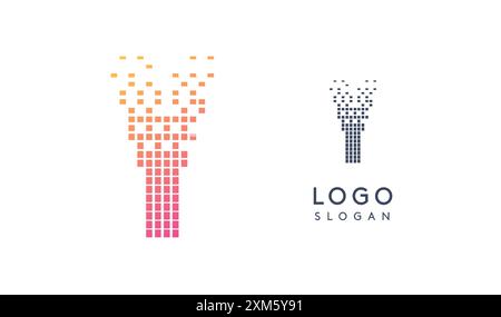 Pixelated Letter Y transitioning into scattered pixels with gradient colors creating modern, digital effect like equalizer. Abstract logo for tech Stock Vector