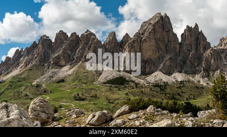 A stunning landscape featuring the Cir Group in the Dolomites, showcasing the area's rugged terrain and scenic vistas Stock Photo