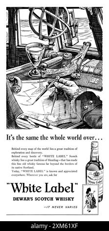 1960 British advertisement for Dewar's White Label Scotch whisky. Stock Photo