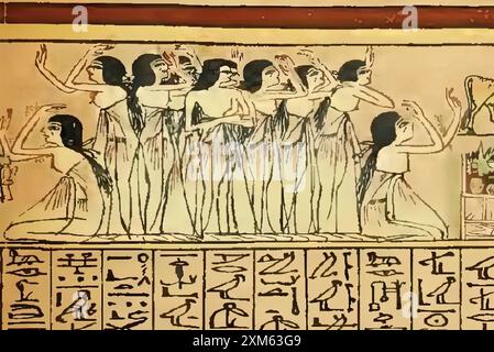 7270. Female Mourners Wailing in Grief, Papyrus of Ani dating 1250 BC, Egypt Stock Photo