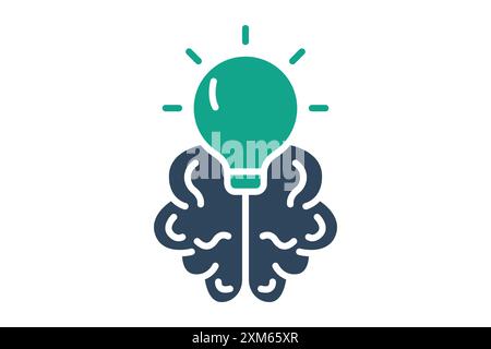 Brainstorm icon. brain with lightbulb. icon related to idea, inspire. solid icon style. business elements vector illustration Stock Vector