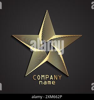 3d stylized linear shape rotate star gold logo Stock Vector