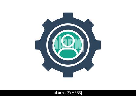 Human resource icon. people in gear. icon related to manage. solid icon style. business elements vector illustration Stock Vector