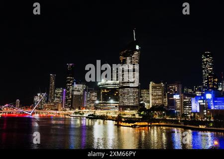 A Vibrant Nighttime Skyline of Brisbane Stock Photo