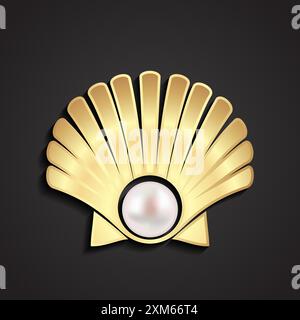 3d golden shell with pearl logo Stock Vector