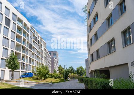 Prague, Czech Republic - July 15, 2024: Residence of modern Port Karolina architecture Stock Photo