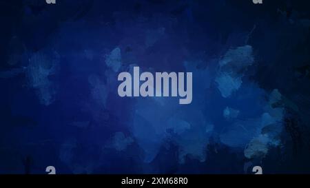 Abstract vibrant blue and dark blue oil painting background with brush strokes. High resolution full frame digital oil painting on canvas. Copy space. Stock Photo
