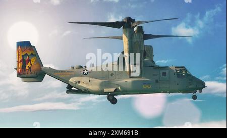 A United States Marine Corps MV-22 Osprey from VMM-268 Red Dragons. Stock Photo