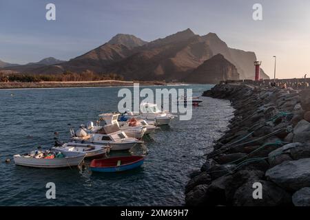 Moored boats at Puerto de La Aldea, Gran Canaria, Canary Islands Stock Photo