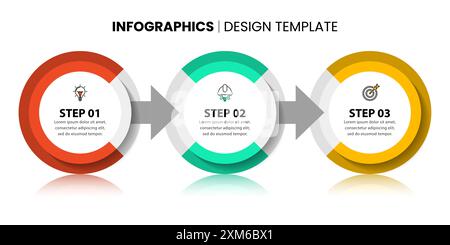 Infographic template with icons and 3 options or steps. Circles in row. Can be used for workflow layout, diagram, banner, webdesign. Vector illustrati Stock Vector