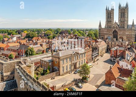 Historic city center of Lincoln and Lincoln Cathedral, Lincolnshire, England Stock Photo