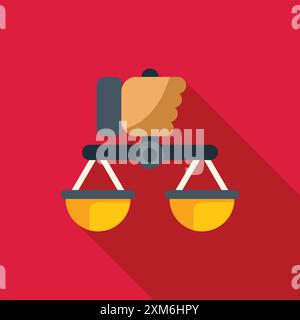 Hand holding balance scales, representing the concept of justice and fairness in a flat design style Stock Vector