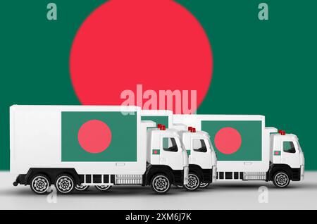 Bangladesh flag depicted on side wall of white delivery van close up. Shipping and local delivery concept Stock Photo