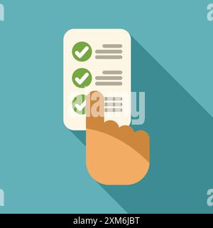 Hand is ticking off items on a checklist, indicating completion of tasks or answers Stock Vector