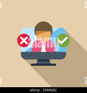 Businessman is displayed on a computer screen with yes or no buttons, representing online decision making Stock Vector