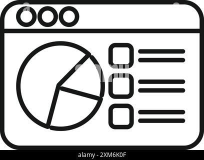 Website is displaying analytics, represented by a pie chart and data points, highlighting online performance and user engagement Stock Vector