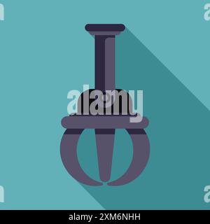 Mechanical claw gripping, with three fingers, on turquoise background Stock Vector