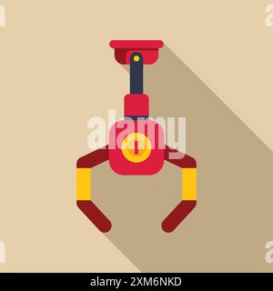 Red robotic arm holding something with three fingers, automation in modern factory Stock Vector