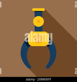 Robotic arm gripper holding with two fingers on brown background flat design icon with long shadow Stock Vector