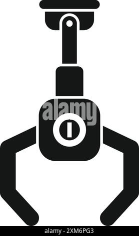 Simple black silhouette of a robotic arm gripper holding something Stock Vector